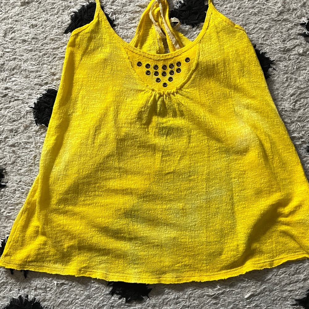 Free People size xs Yellow Tank Top with Stud Detail and open flow back - Picture 5 of 13